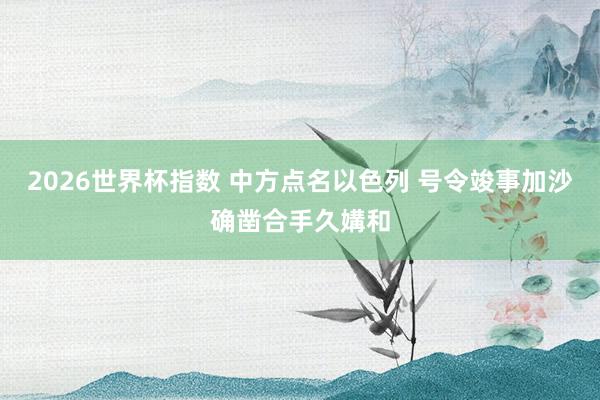 2026世界杯指数 中方点名以色列 号令竣事加沙确凿合手久媾和