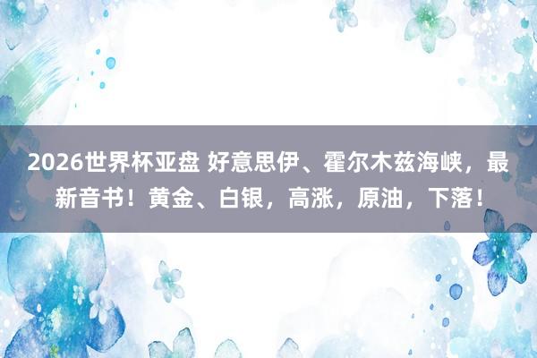 2026世界杯亚盘 好意思伊、霍尔木兹海峡，最新音书！黄金、白银，高涨，原油，下落！