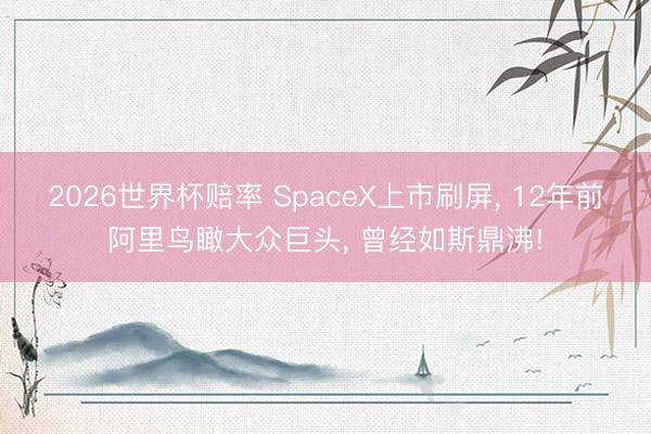 2026世界杯赔率 SpaceX上市刷屏, 12年前阿里鸟瞰大众巨头, 曾经如斯鼎沸!